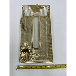 VTG MCM Tissue Box Cover Brass Plated Mesh with Flowers New -Hollywood Regency